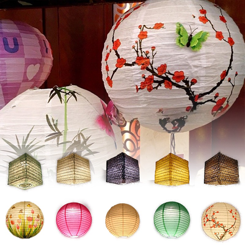 Japanese Lantern Paper - Japanese 30cm Printed Flower Round Paper